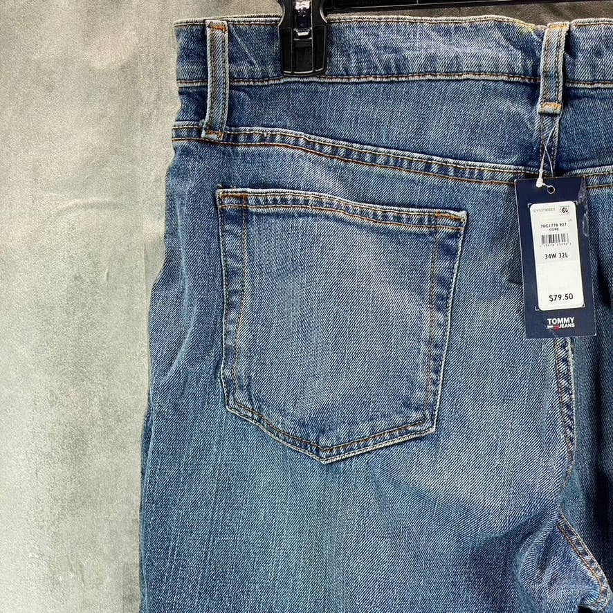 TOMMY JEANS Men's Light Wash Straight-Fit Stretch Jeans SZ 34X32