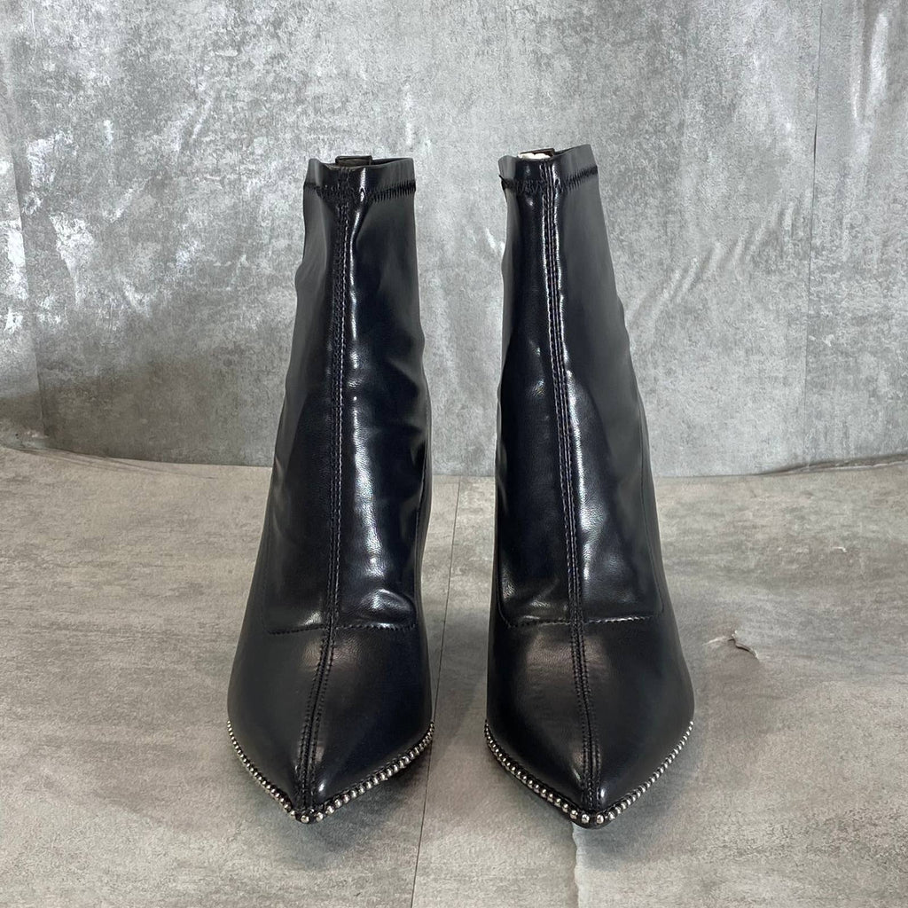 BAR III Women's Black Smooth Melanay Pointed-Toe Studded Stiletto Booties SZ 6.5