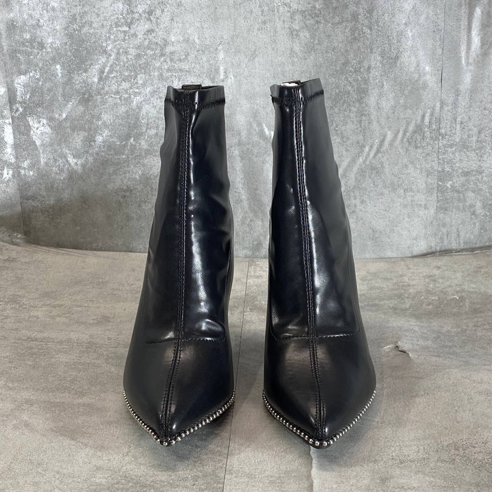 BAR III Women's Black Smooth Melanay Pointed-Toe Studded Stiletto Booties SZ 6.5