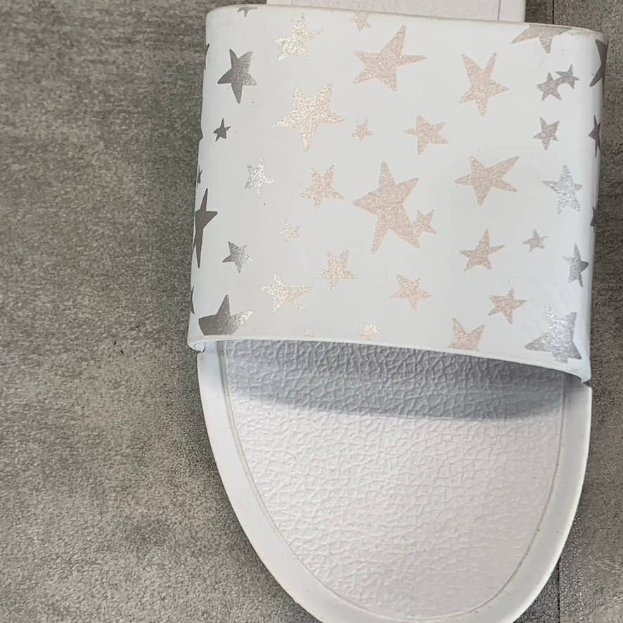 GOATS Big Girl's White/Silver The Slide K Star Print Slide Sandals SZ 2.5