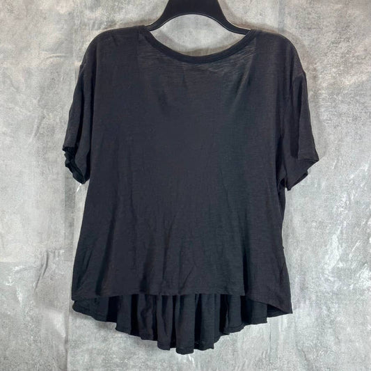 INC INTERNATIONAL CONCEPTS Women's Deep Black Crewneck Tie-Back Ruffled Top SZ M