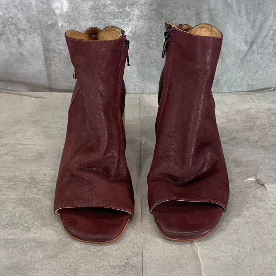 VINTAGE FOUNDRY CO. Women's Burgundy Sabrina Peep-Toe Block-Heel Ankle Boots SZ6