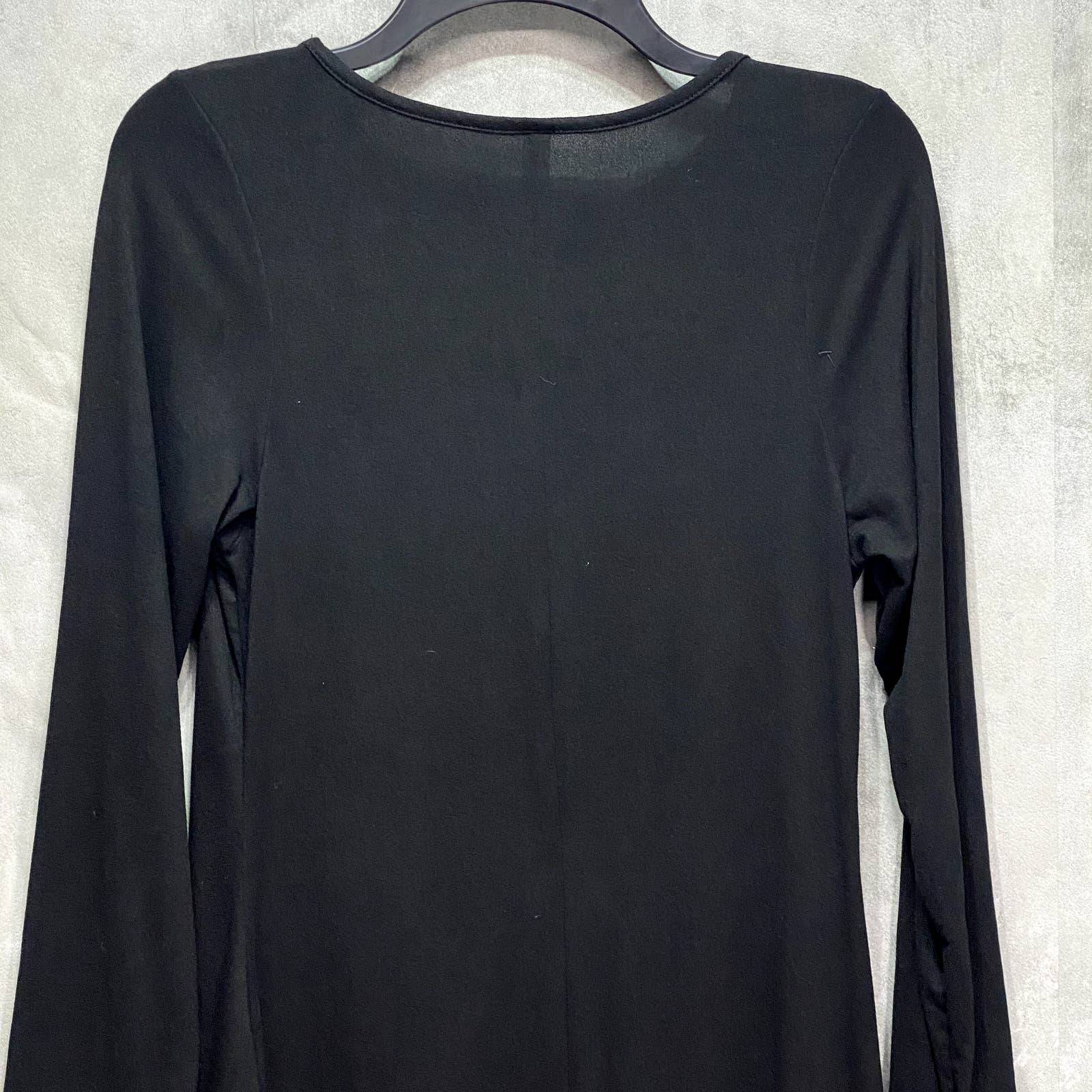 24SEVEN COMFORT APPAREL Solid Black Fitted Long Sleeve Side Slit Maxi Dress SZ XL