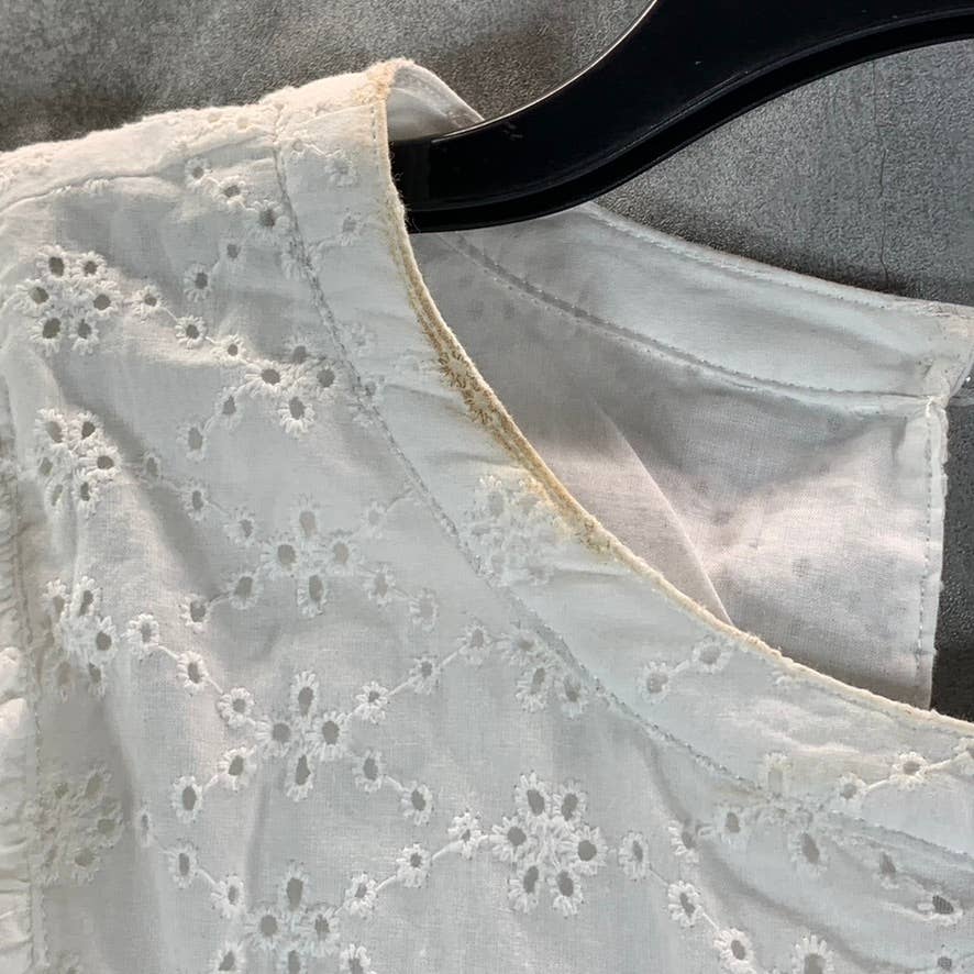 CHARTER CLUB Women's Bright White Crewneck Eyelet Flutter Short-Sleeve Top SZ L