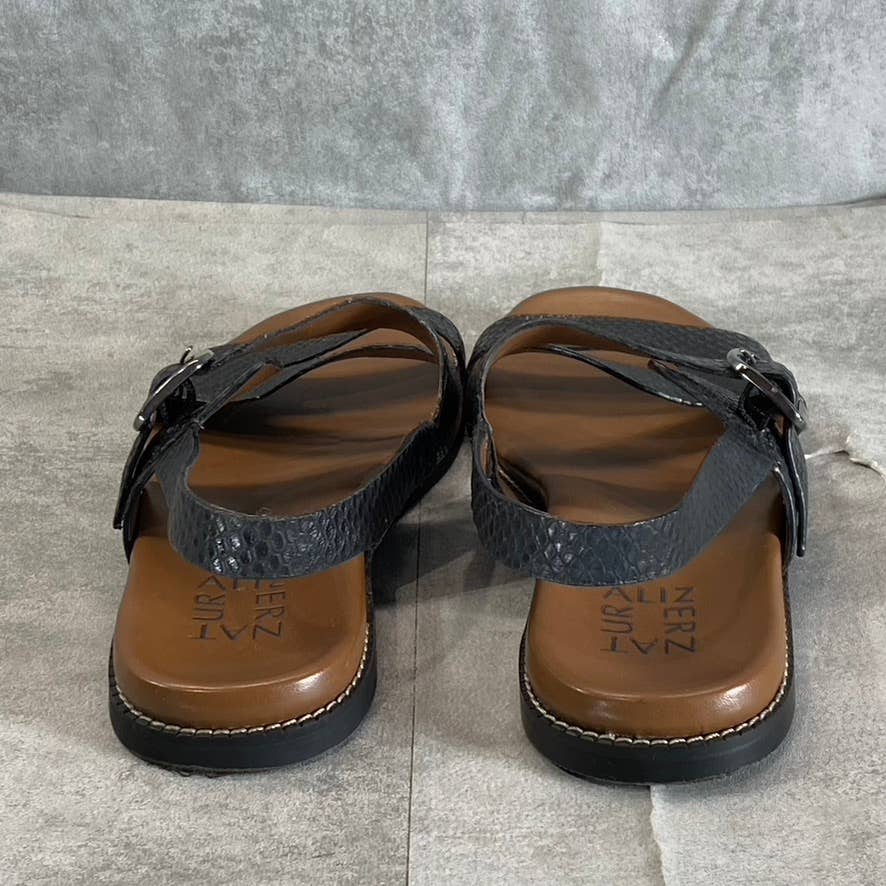 NATURALIZER Women's Wide Black Snake Embossed Leather Kerry Sandals SZ 6.5W