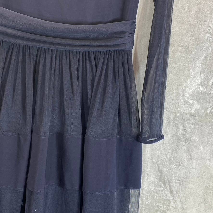 BETSY & ADAM Women's Navy Bailey Illusion Trim Long-Sleeve Fit & Flare Midi