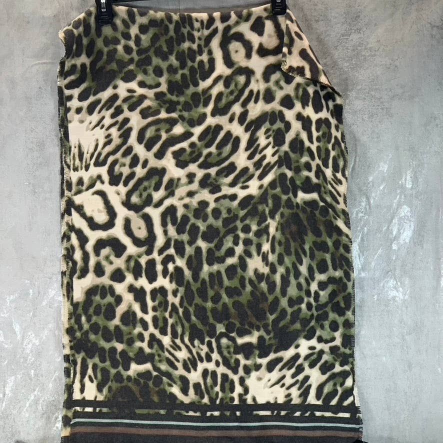 INC INTERNATIONAL CONCEPTS Women's Olive Leopard-Print Striped Wrap SZ OS