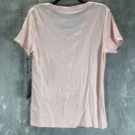 TOMMY HILFIGER Women's Ballerina Pink V-Neck Short Sleeve Flag Logo T-Shirt SZ L