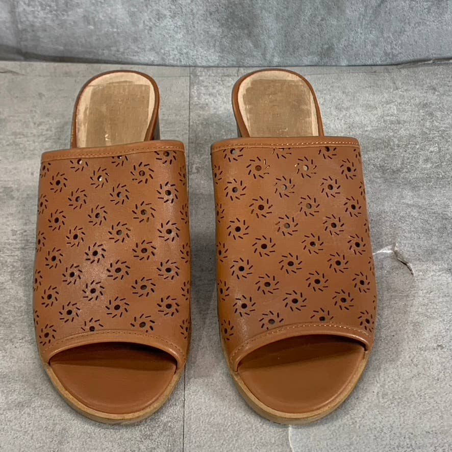 JACK ROGERS Women's Mocha Leather Ronnie Perforated Peep-Toe Sandals SZ 7