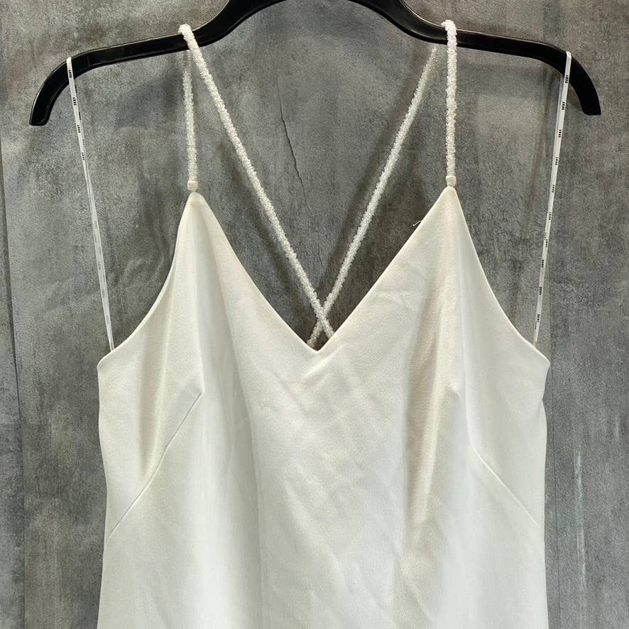 DKNY Women's Ivory V-Neck Beaded Spaghetti Straps Mermaid Maxi Gown SZ 8