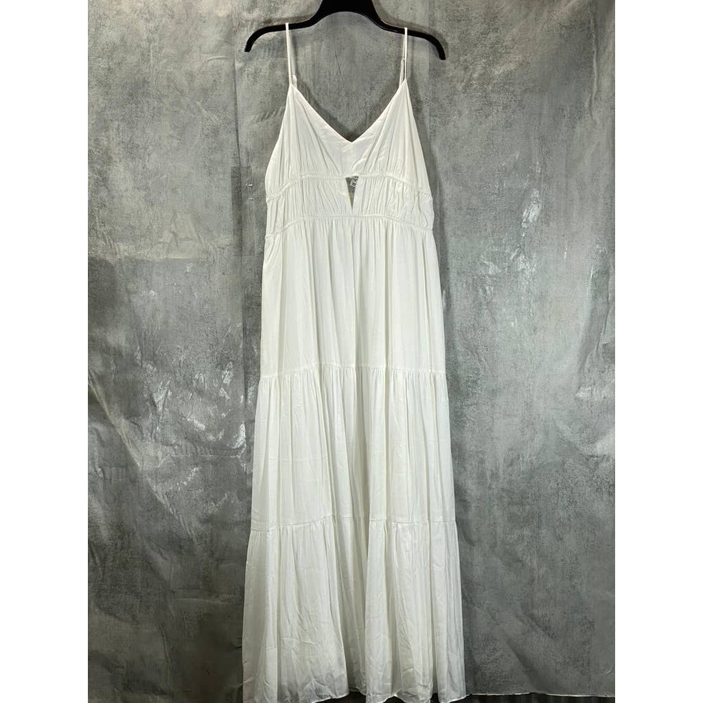 AND NOW THIS Women's Cream V-Neck Cutout Adjustable Strap Tiered Maxi Dress SZXL