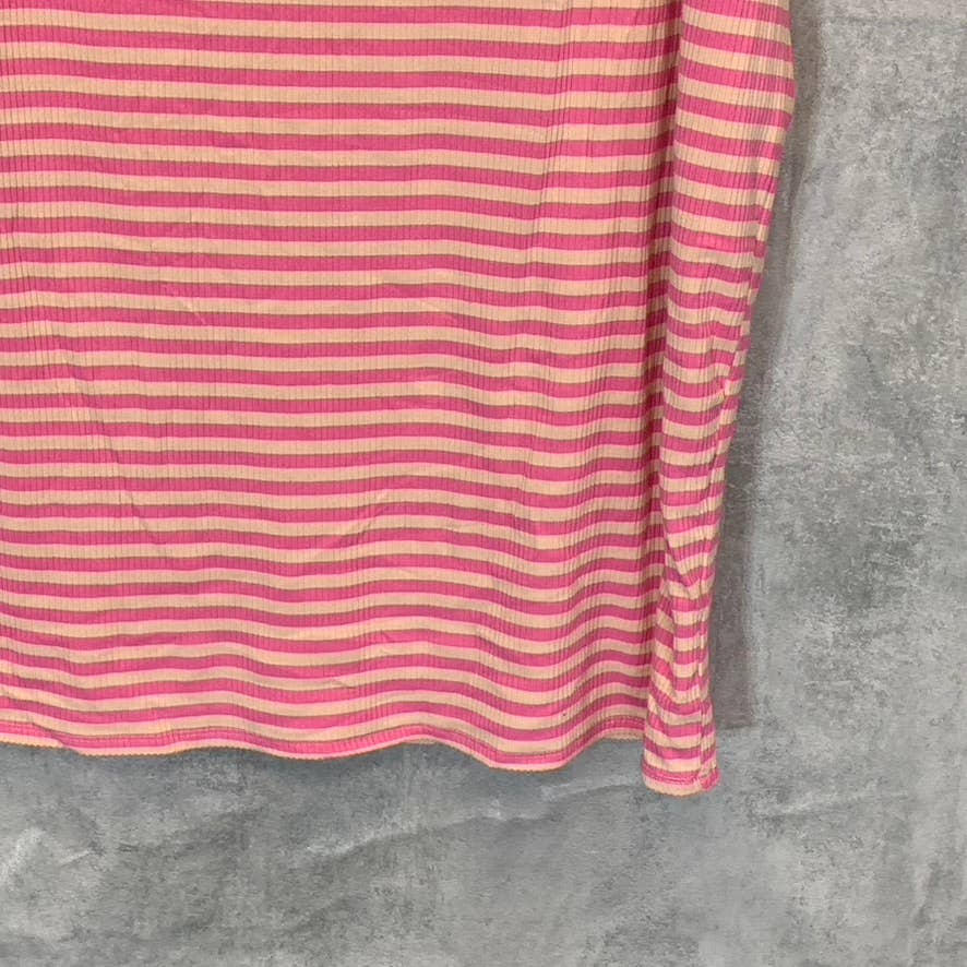 AFRM Women's Plus Size Pink/Nude Stripe Ribbed Torino Midi Pull-On Skirt SZ 2X