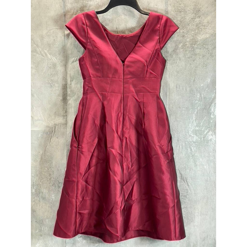 ALFRED SUNG Women's Burgundy Satin Twill Cocktail Fit & Flare Dress SZ 4