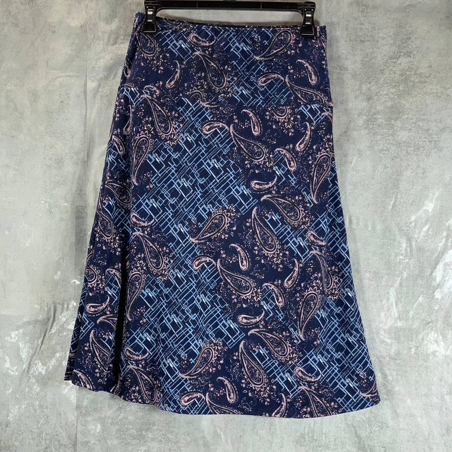 24SEVEN COMFORT APPAREL Women's Blue Printed Elastic Waist Knee-Length Skirt SZS