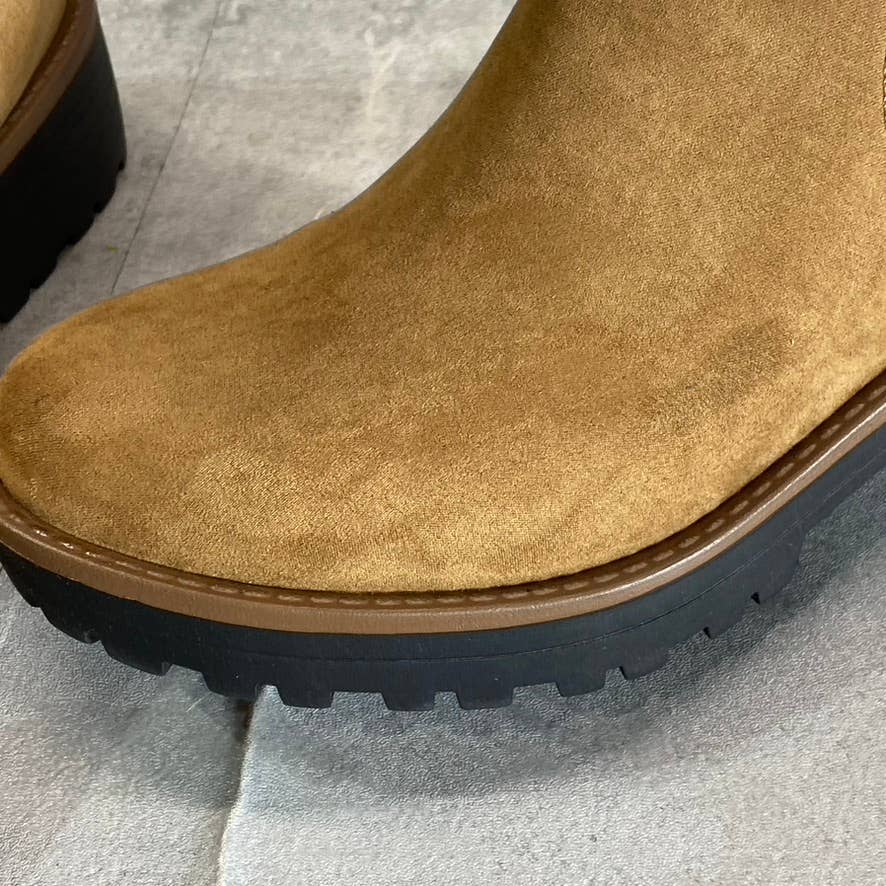 SUN+STONE Women's Tan Micro Kandy Round-Toe Lug-Sole Block-Heel Ankle Boots SZ 6