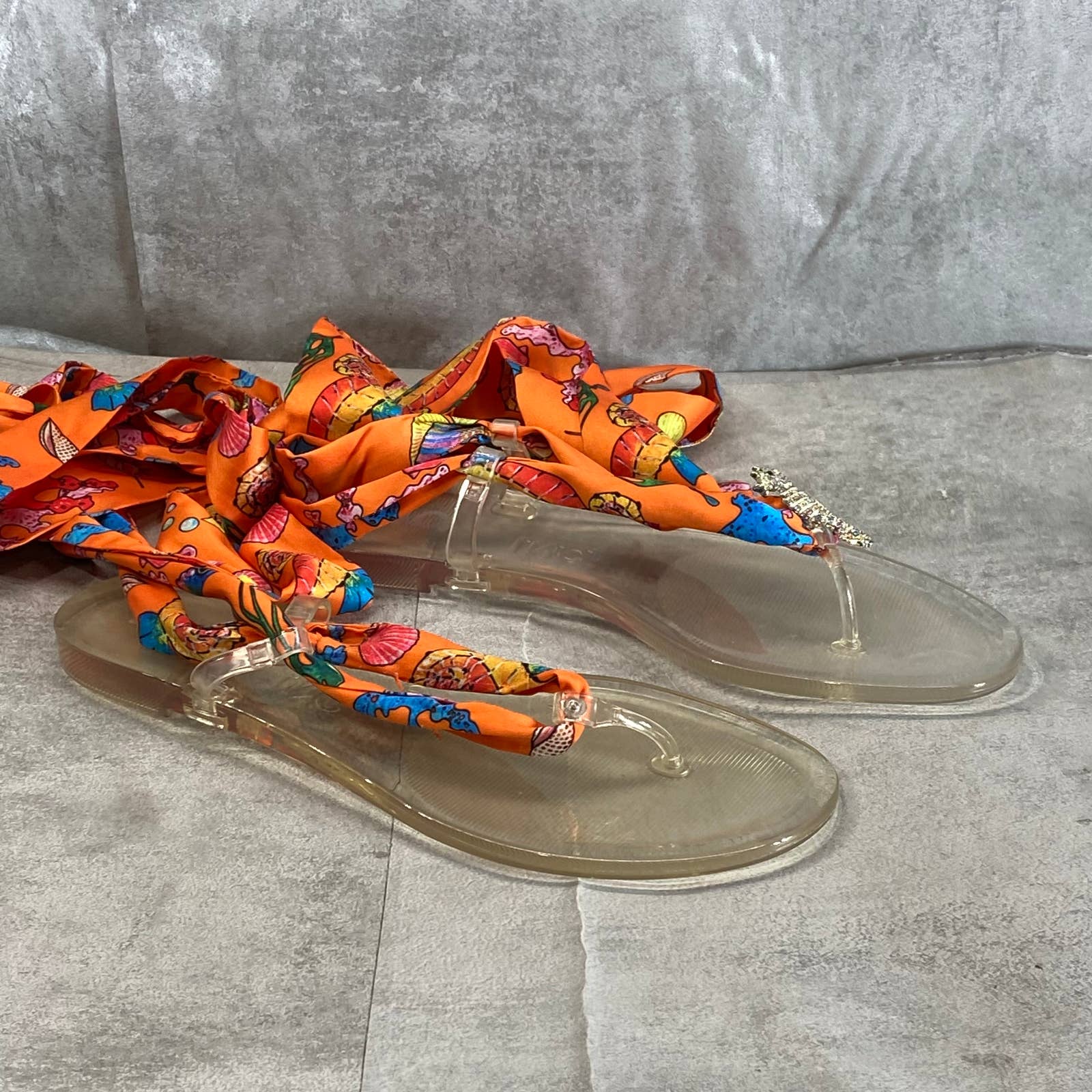 INC INTERNATIONAL CONCEPTS Women's Orange-Clear Seahorse Malana Scarf Sandal SZ9