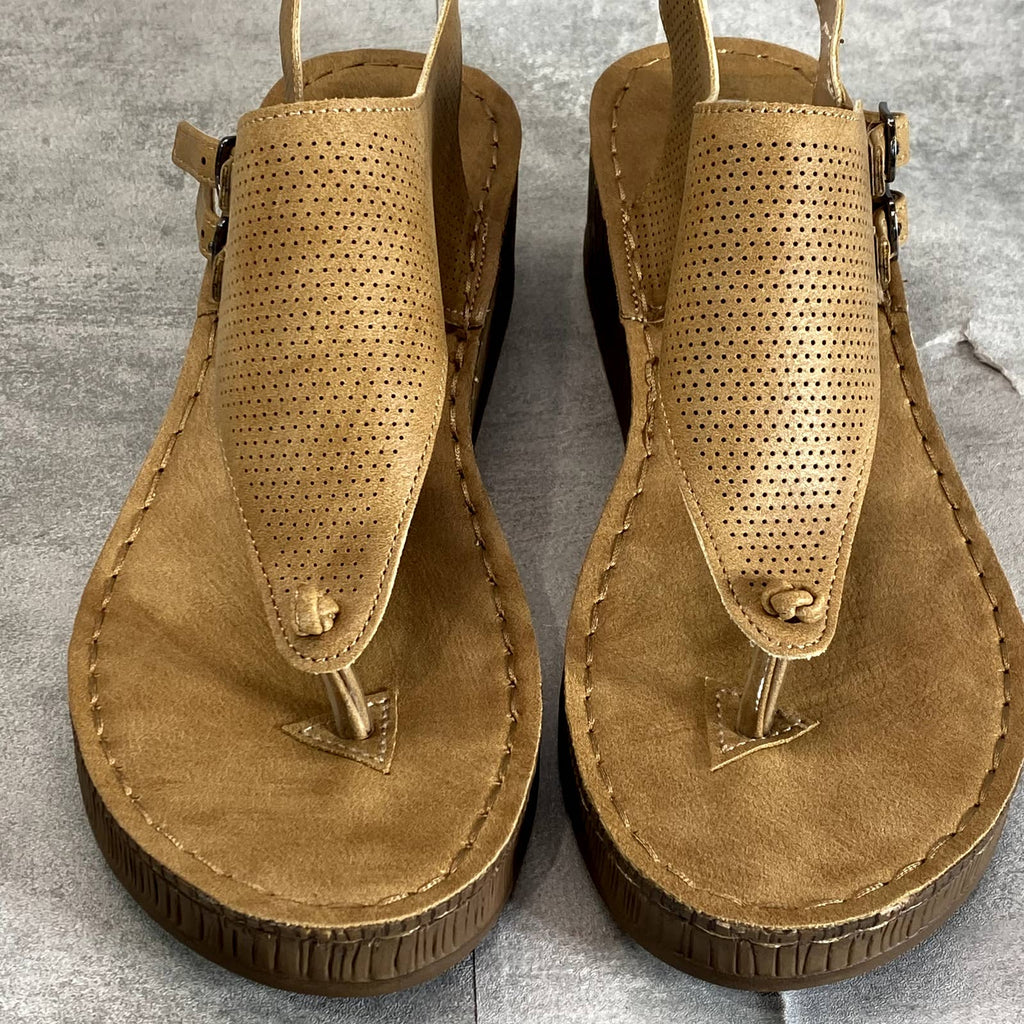 JOURNEE COLLECTION Women's Tan Mckell Thong Wedge Sandals SZ 6.5