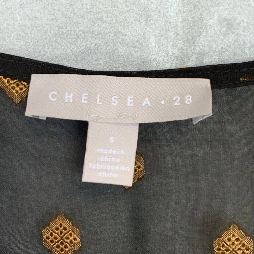 CHELSEA28 Black Gold Geo Dot Sheer Long Sleeve Wrap Top SZ S