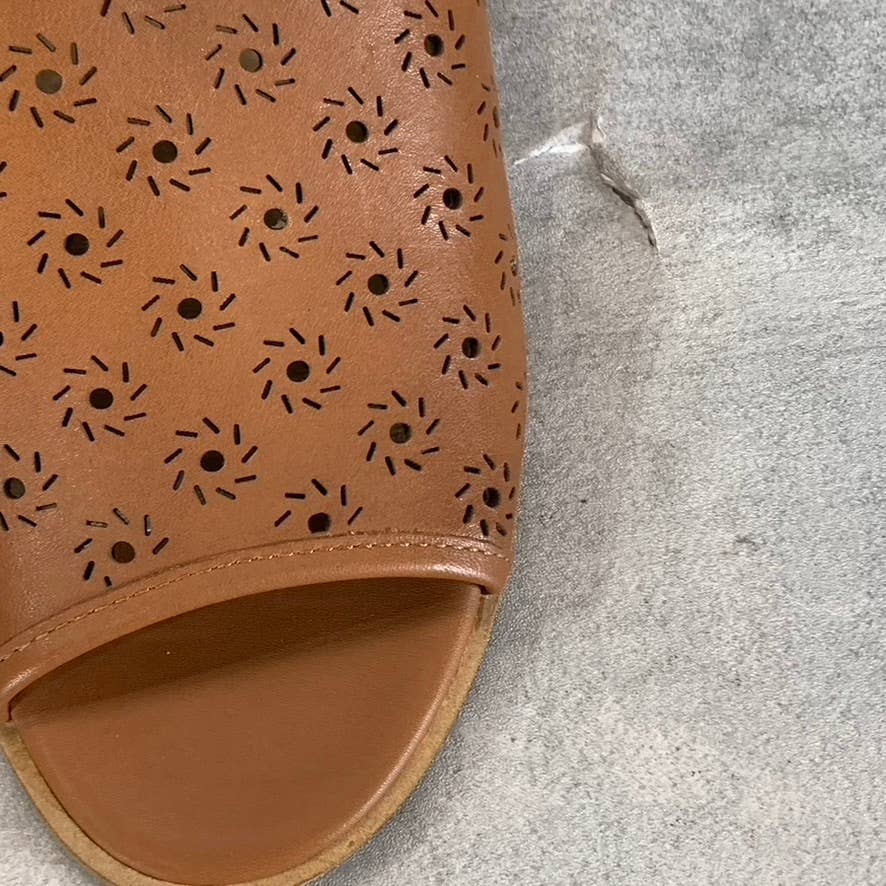 JACK ROGERS Women's Mocha Leather Ronnie Perforated Peep-Toe Sandals SZ 7