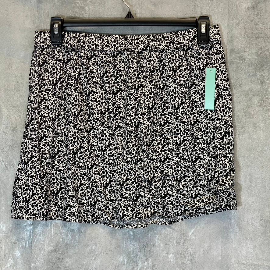 ABOUND Women's Ivory/Black Mini Cow Print Elastic Waist Pull-On Mini Skirt SZ L