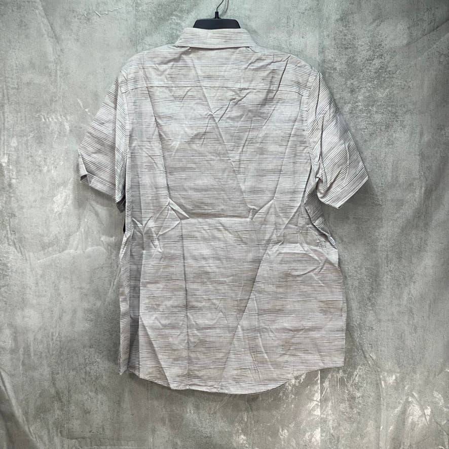 TASSO ELBA Grey Combo Stretch Textured Stripe Short Sleeve Shirt SZ XL