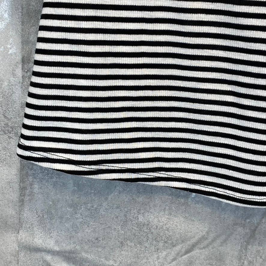 VELVET TORCH Women's Black-White Striped V-Neck 3/4 Sleeve Ruched Mini Dress