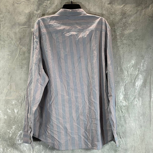 CALVIN KLEIN Men's Gray Ridge Broad Stripe Button-Up Long-Sleeve Shirt SZ XL