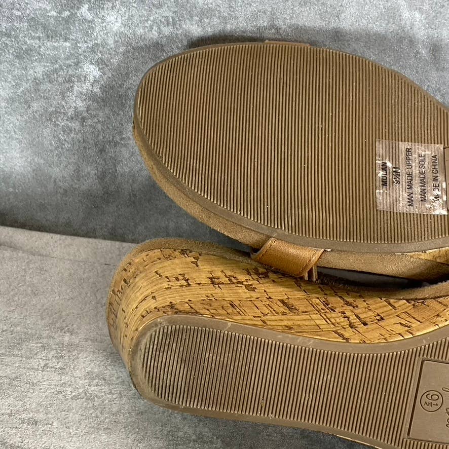 STYLE & Co Women’s Medium Tan Mulan T-Strap Slingback Wedge Sandals SZ 9.5