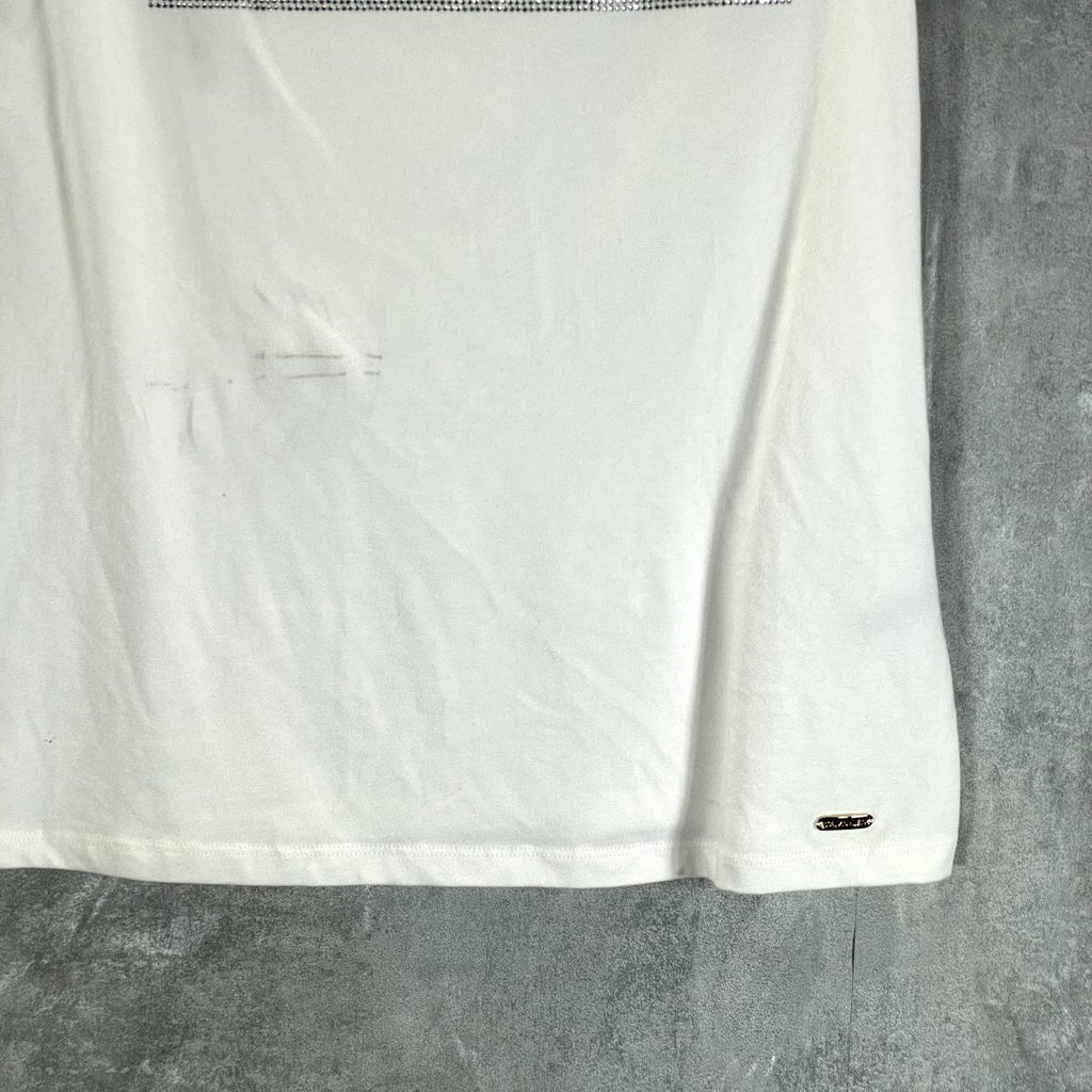 CALVIN KLEIN Women's White Logo Embellished Crewneck Short Sleeve T-Shirt SZ XS