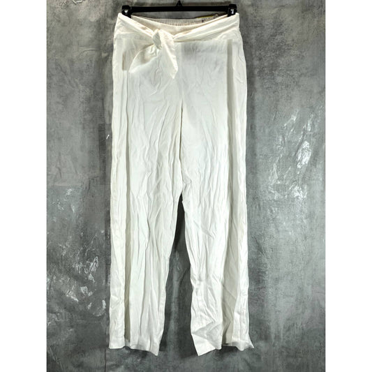 INC INTERNATIONAL Women's Bright White High-Rise Tie-Front Wide-Leg Pants SZ M