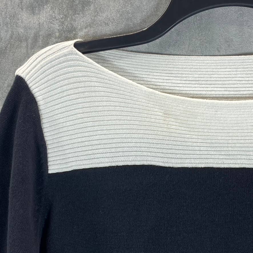 KAREN SCOTT Women's Deep Black Colorblocked Boat-Neck 3/4 Sleeve Top SZ M