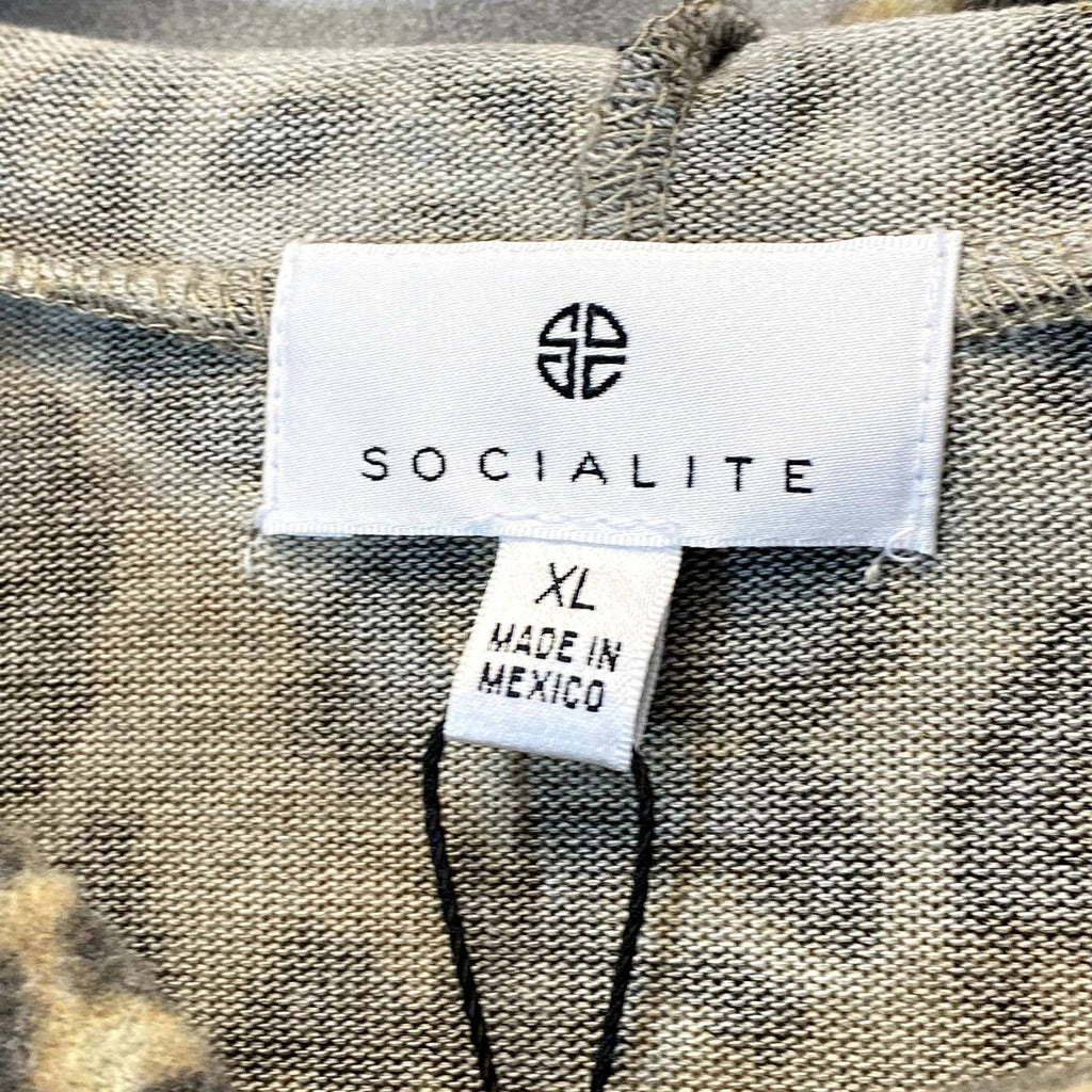 SOCIALITE Women's Brown Animal Print Long Sleeve Pullover Hooded Sweater SZ XL