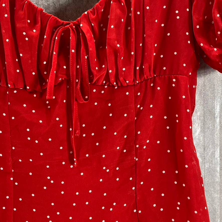 B. DARLIN Juniors' Red Polka-Dot Puff-Sleeve Sweetheart Fit & Flare Mini Dress