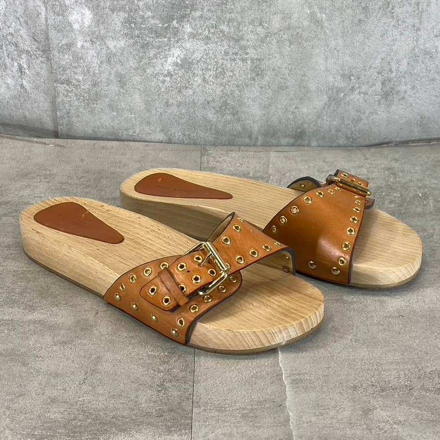 ISABEL MARANT Women's Tan Leather Jaso Eyelet Slide Clog Sandals SZ 9