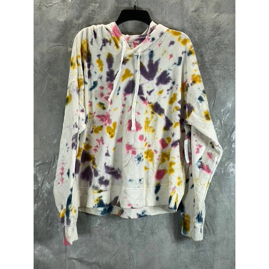 JENNI Women's White Bold Tie-Dye On Repeat Hooded Lounge Pullover SZ XL