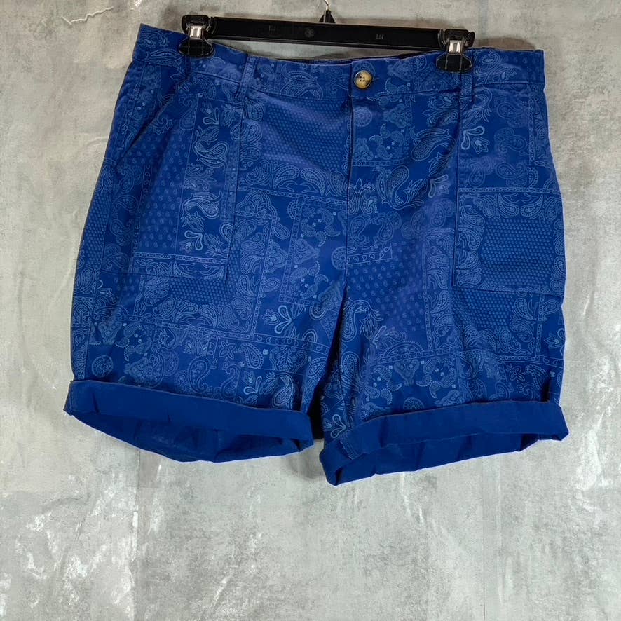 STYLE & CO Women's Paisley Blue Mid-Rise Roll-Cuff Bermuda Shorts SZ 18