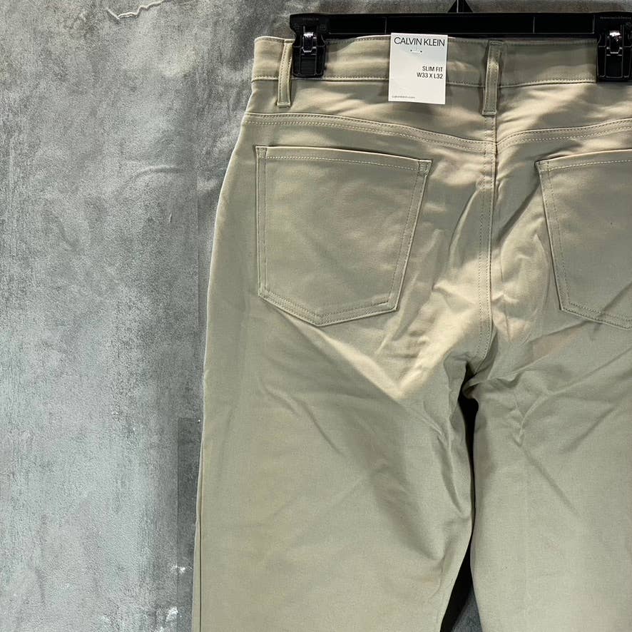 CALVIN KLEIN Men's Plaza Taupe Move 365 Slim-Fit Performance Stretch Pants SZ 33
