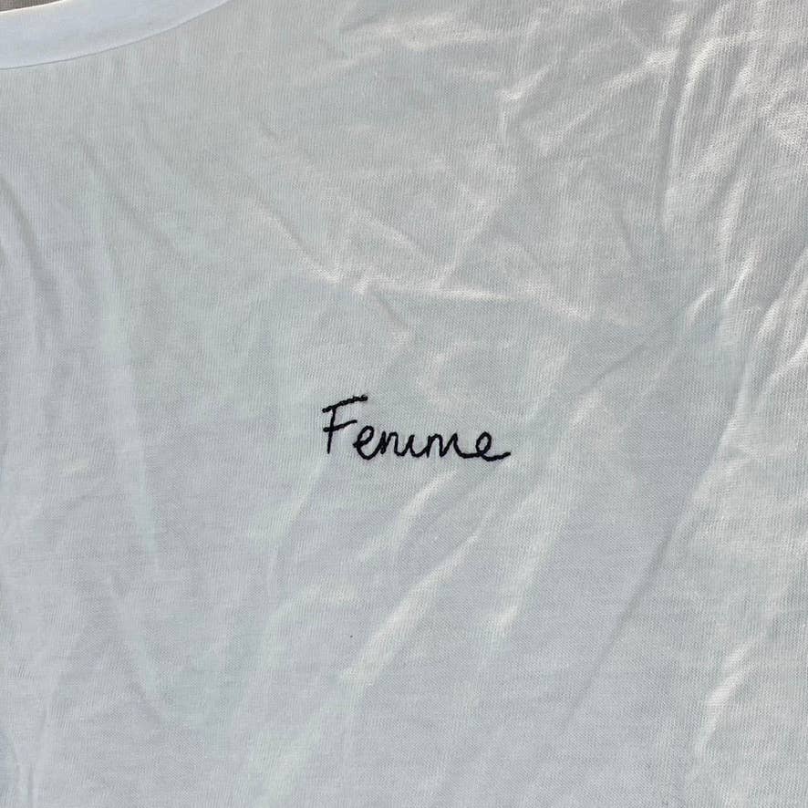 FRENCH CONNECTION Women's White/Black Femme Embroidered Crewneck Crop Top SZ M