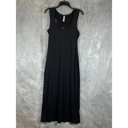 24SEVEN Comfort Apparel Women's Black Scoop-Neck Sleeveless Midi Tank Dress SZ M