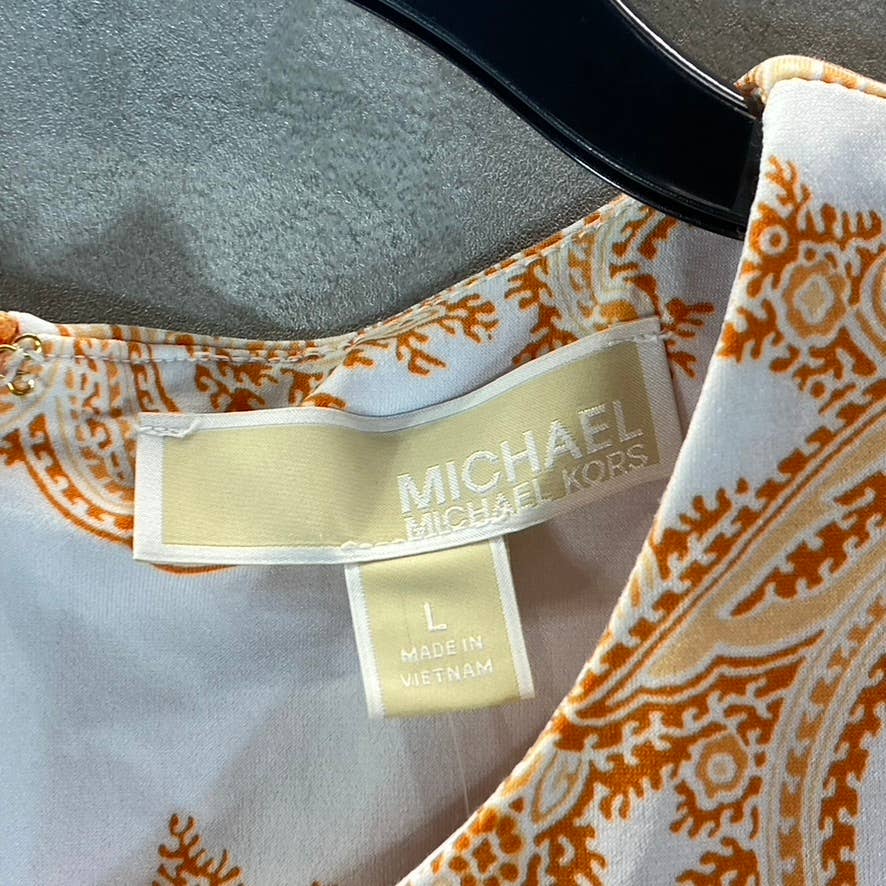 MICHAEL MICHAEL KORS Women's Nectarine Scarf-Print Crewneck Mini Dress SZ L