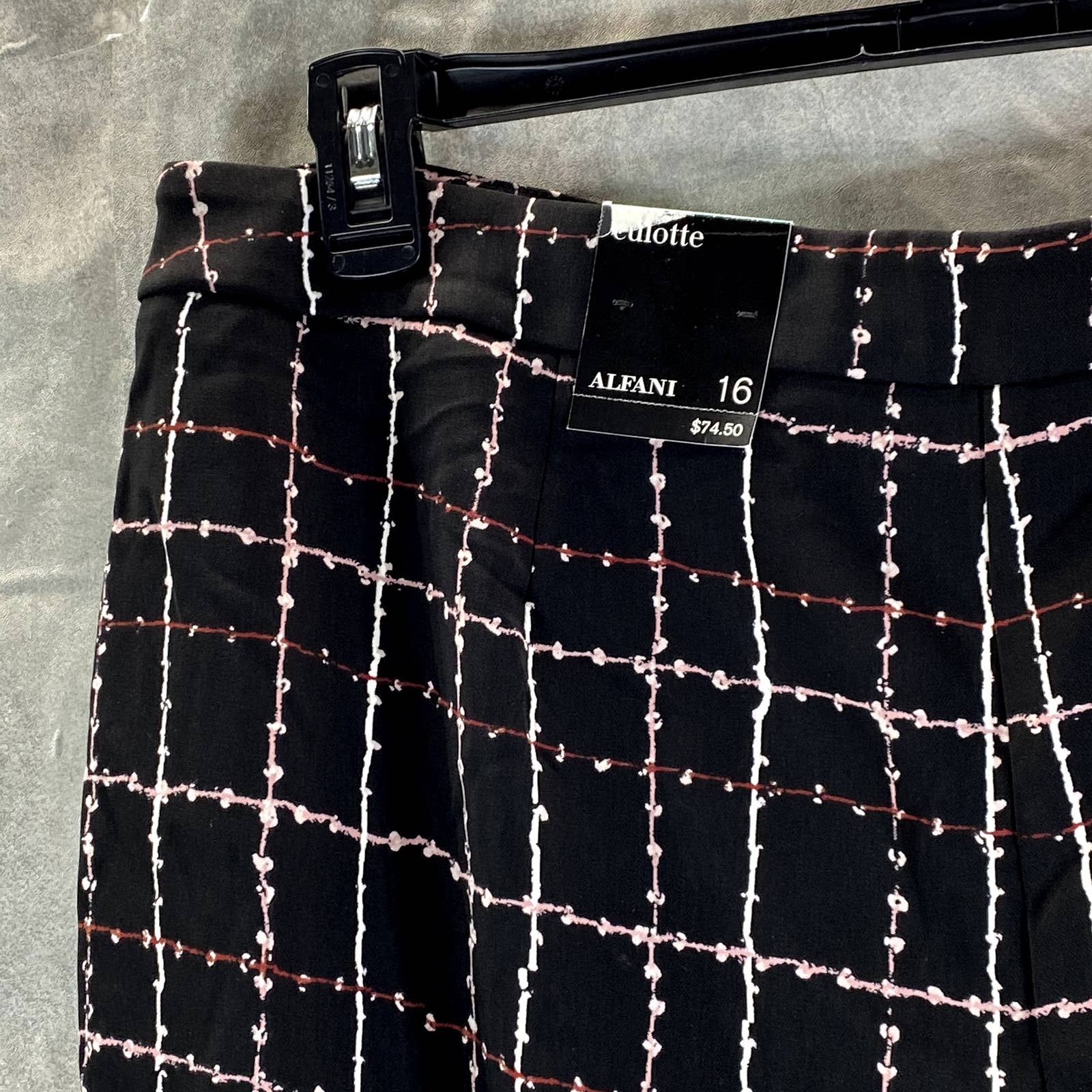 ALFANI Women's Stitched Grid Black D-Ring Belt Mid-Rise Plaid Culotte Pants SZ16