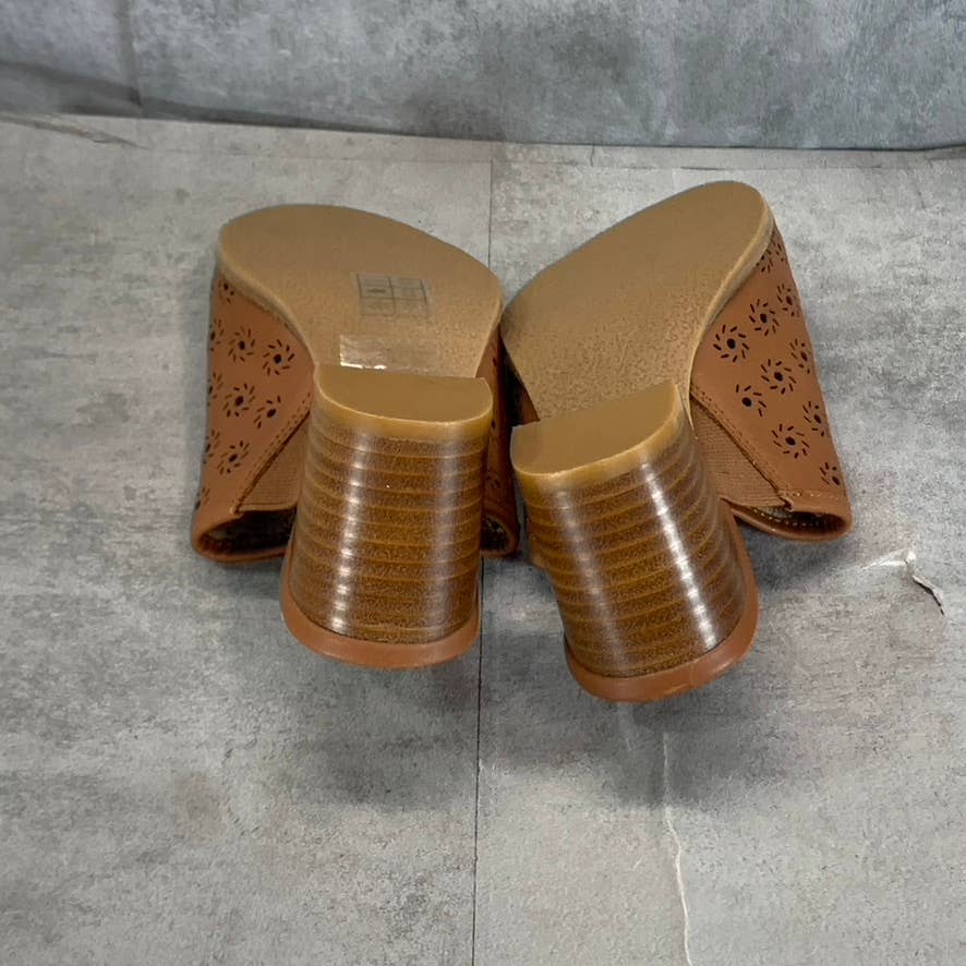 JACK ROGERS Women's Mocha Leather Ronnie Perforated Peep-Toe Sandals SZ 7