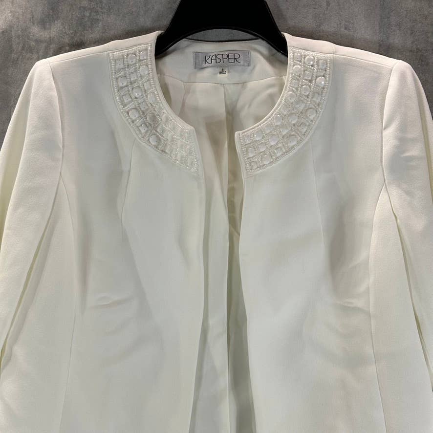 KASPER Women's Vanilla Ice Stone Embellished Open-Front Flyaway Blazer SZ 6