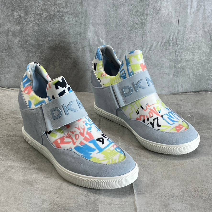 DKNY Women's Pastel Blue Multi Cosmo Slip-On Wedge Sneakers SZ 10