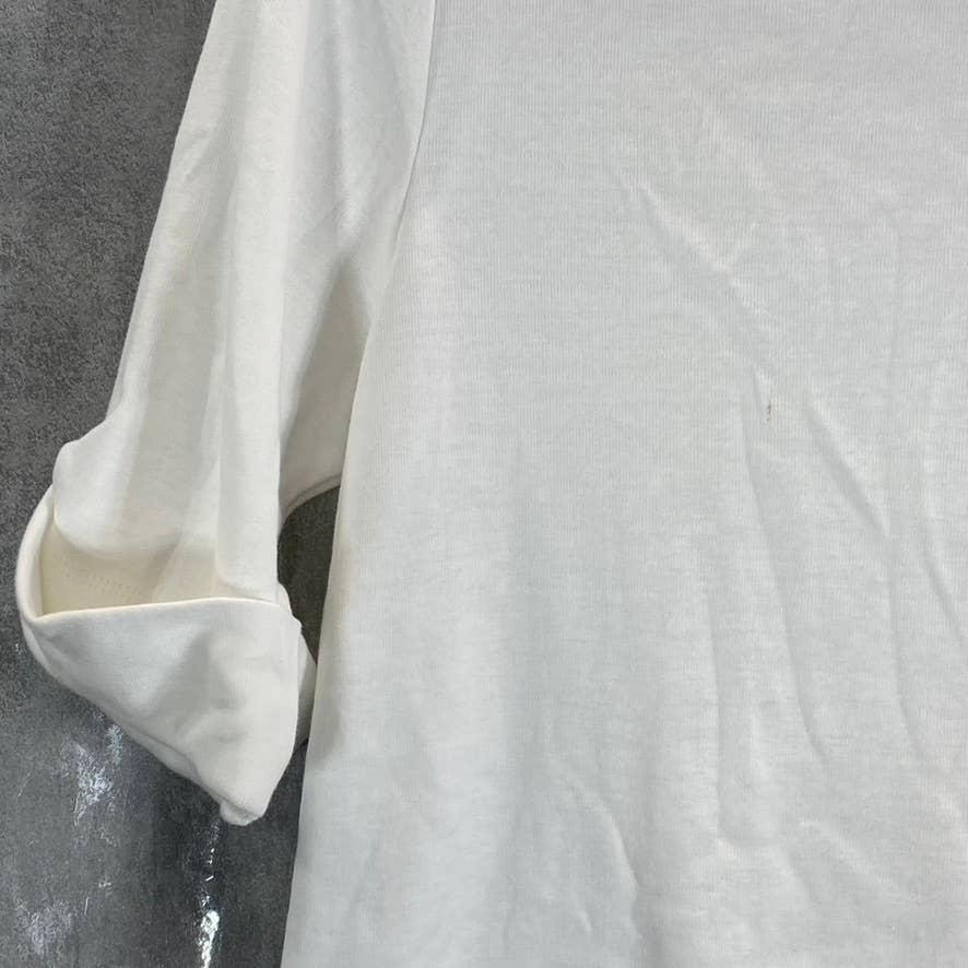 KAREN SCOTT Women's Bright White Cotton Boatneck Elbow Sleeve Top SZ S