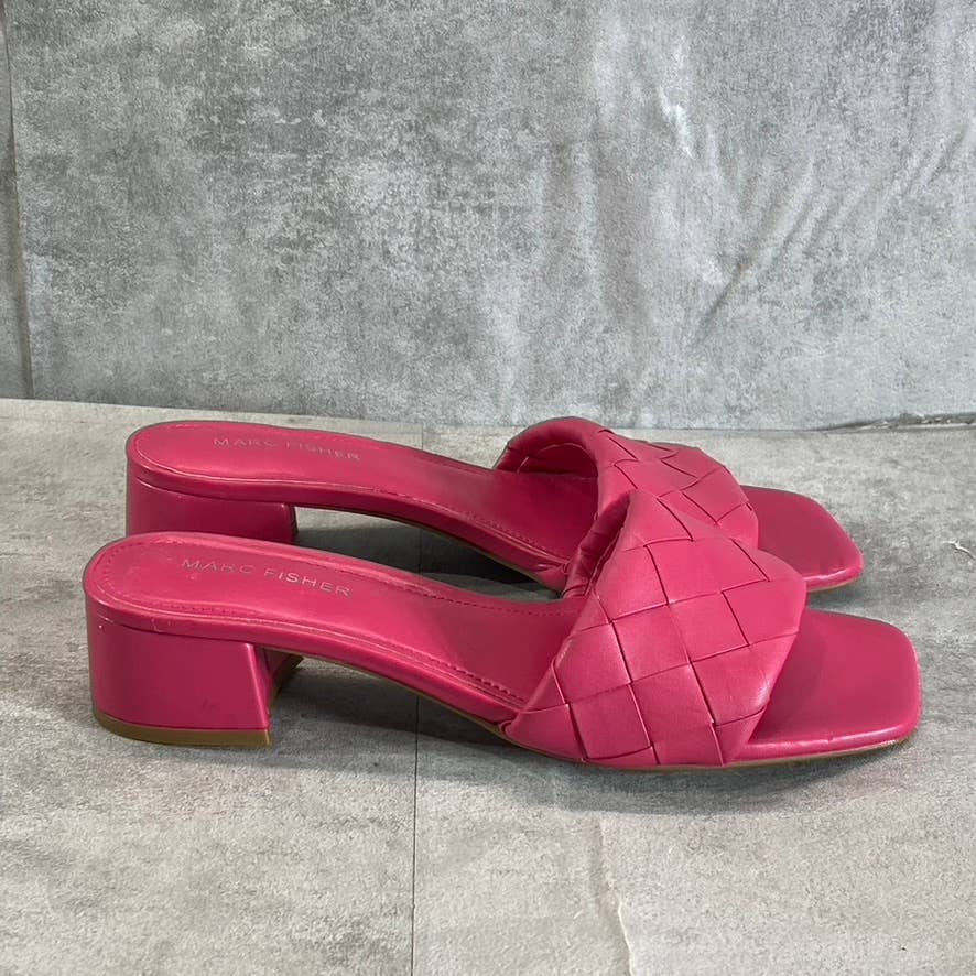 MARC FISHER Women's Pink Casper Weave Square-Toe Slip-On Block-Heel Sandals