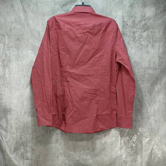 BAR III Red Organic Cotton Slim Fit Link-Print Dress Shirt SZ M