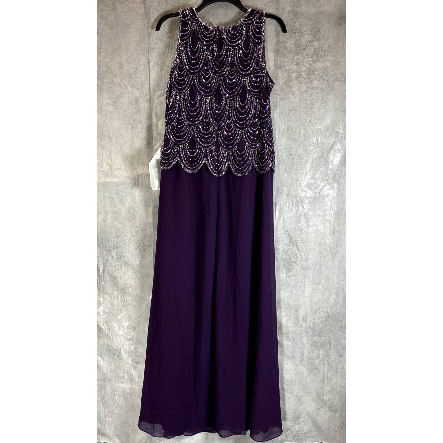 J KARA Women's Plum Beaded Embellished Sleeveless A-Line Maxi Gown SZ 14