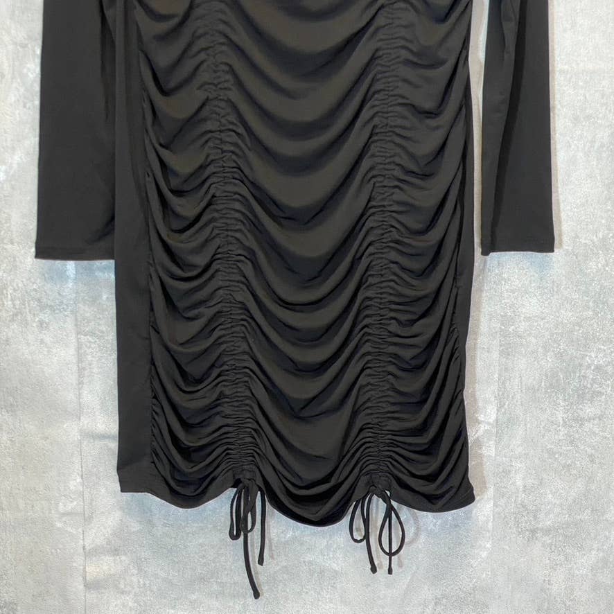 TOPSHOP Women's Solid Black V-Neck Ruched Side Slinky Long Sleeve Mini Dress SZ 10