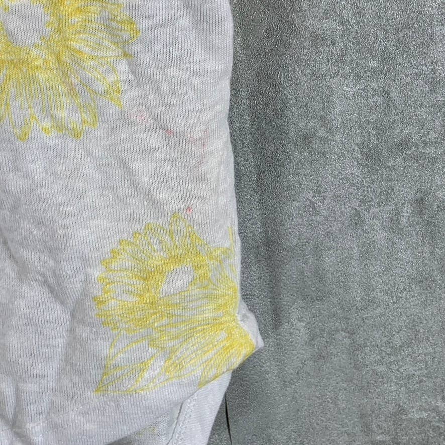 STYLE & CO Women's Yellow Combo Spring Escape Floral-Print Henley Top SZ M